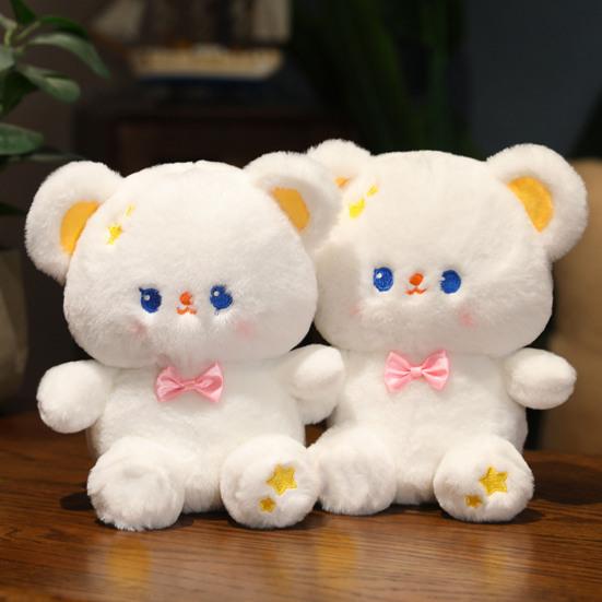 Kreslená plyšová hračka Roztomilý zajíček/medvěd Plyšáci Nosit mini mašli Měkký plyšový polštářek s plyšovým zvířátkem Ornament Děti Společenská panenka Hračka k narozeninám