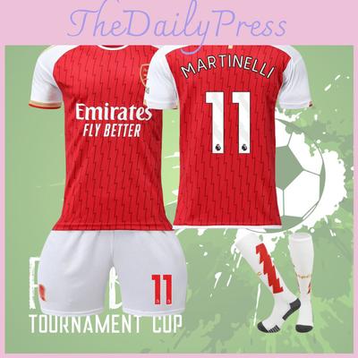 2023-24 Arsenal Home 7 Saka 8 Elneny 9 Jesus 11 Martinelli Football Jersey Sports Apparel For Kids