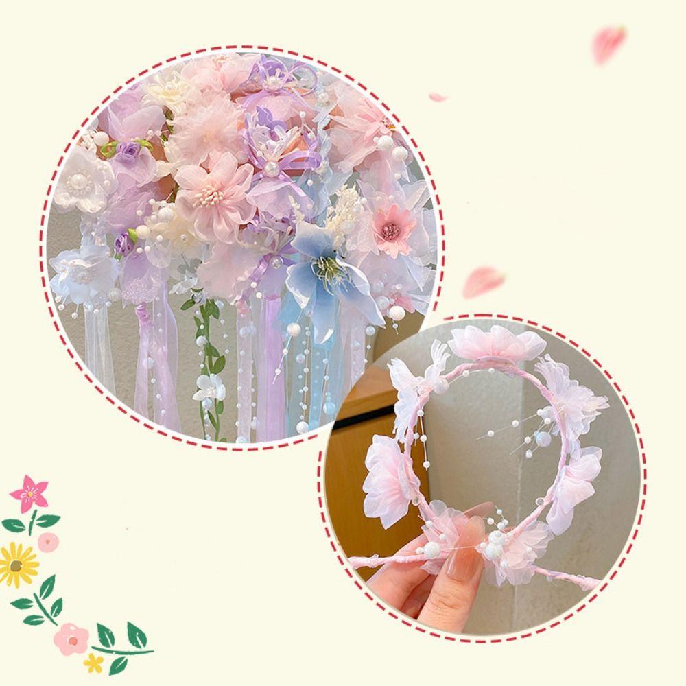 Sweet Hanfu Headdress Elegant Floral Crown Hairband Children Flower Headband  Photograph