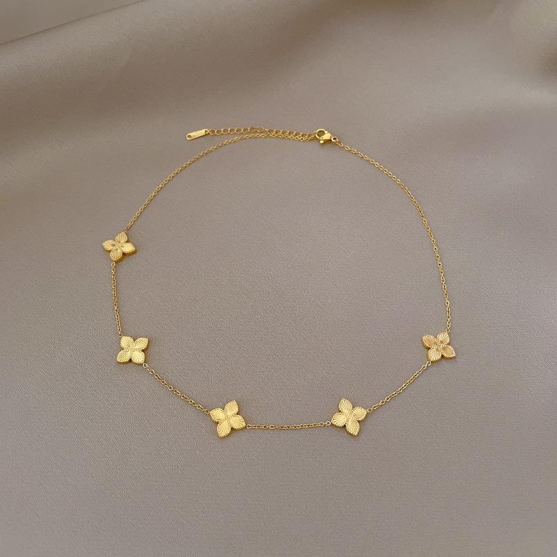 Laser Lucky Grass Temperament Personality Minimalist Wind Stove Real Gold Female Collarbone Necklace