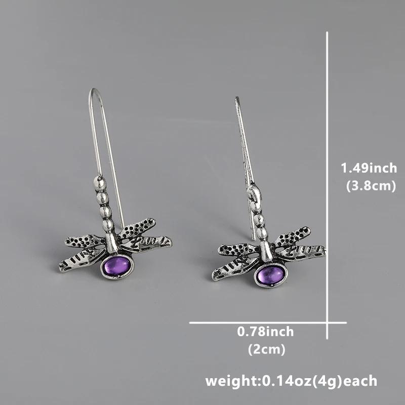

Женские серьги-стрекозы серебряного цвета в стиле ретро, ​​инкрустированные синими камнями, висячие серьги для женщин, вечерние, помолвочные, модные украшения фиолетовый