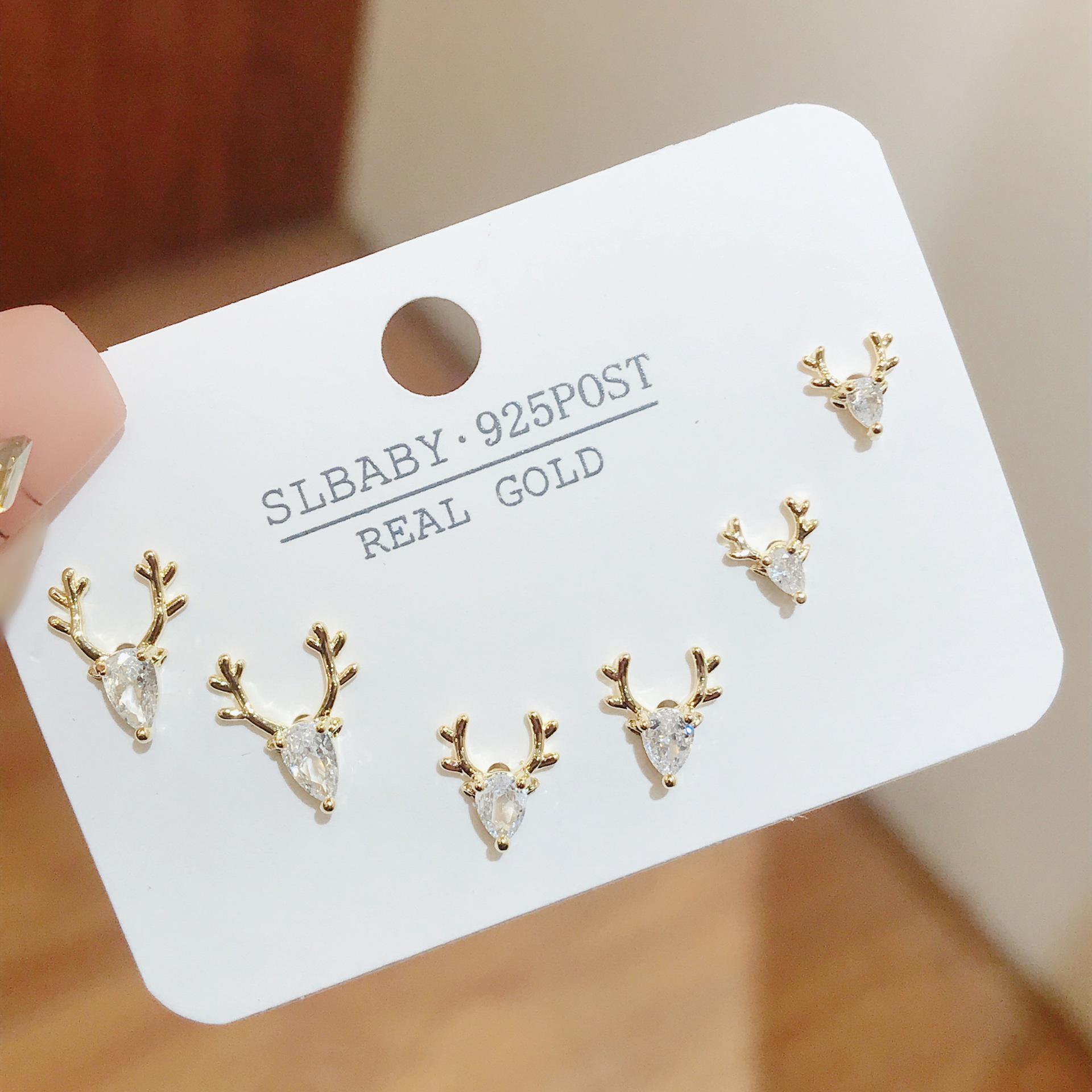 925 Silver Antler Earrings Set - Minimalist & Versatile for Women