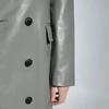 Trench Coat Genuine Lambskin Leather Handmade Stylish Grey Designer Women's Long
