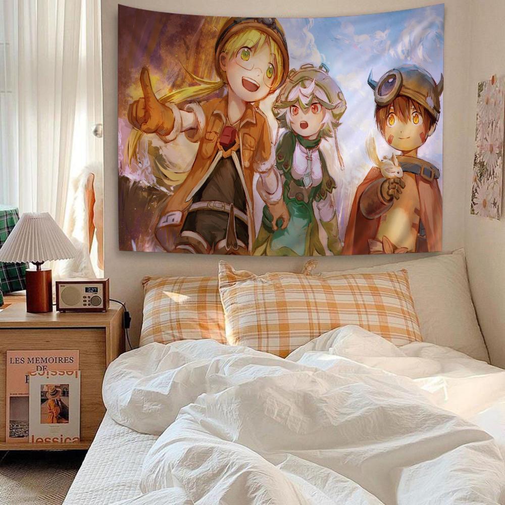 Made in Abyss Angelabenteuer Wandteppich Skurril Grün Anime Wandbehang Perfekt für Otaku Schlafzimmer Fantasie Ästhetik Dekor