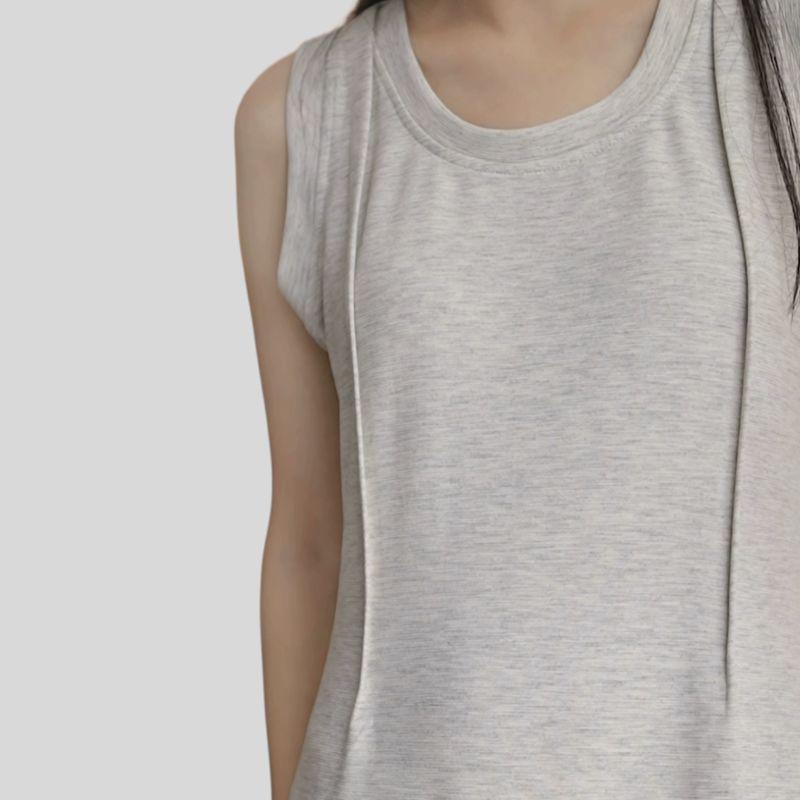 

D502 Texture Ladder Cotton Elegance Silm Stretch Vest Long Skirt Women s French U-Neck Sleeveless Sling Dress Dark Gray S