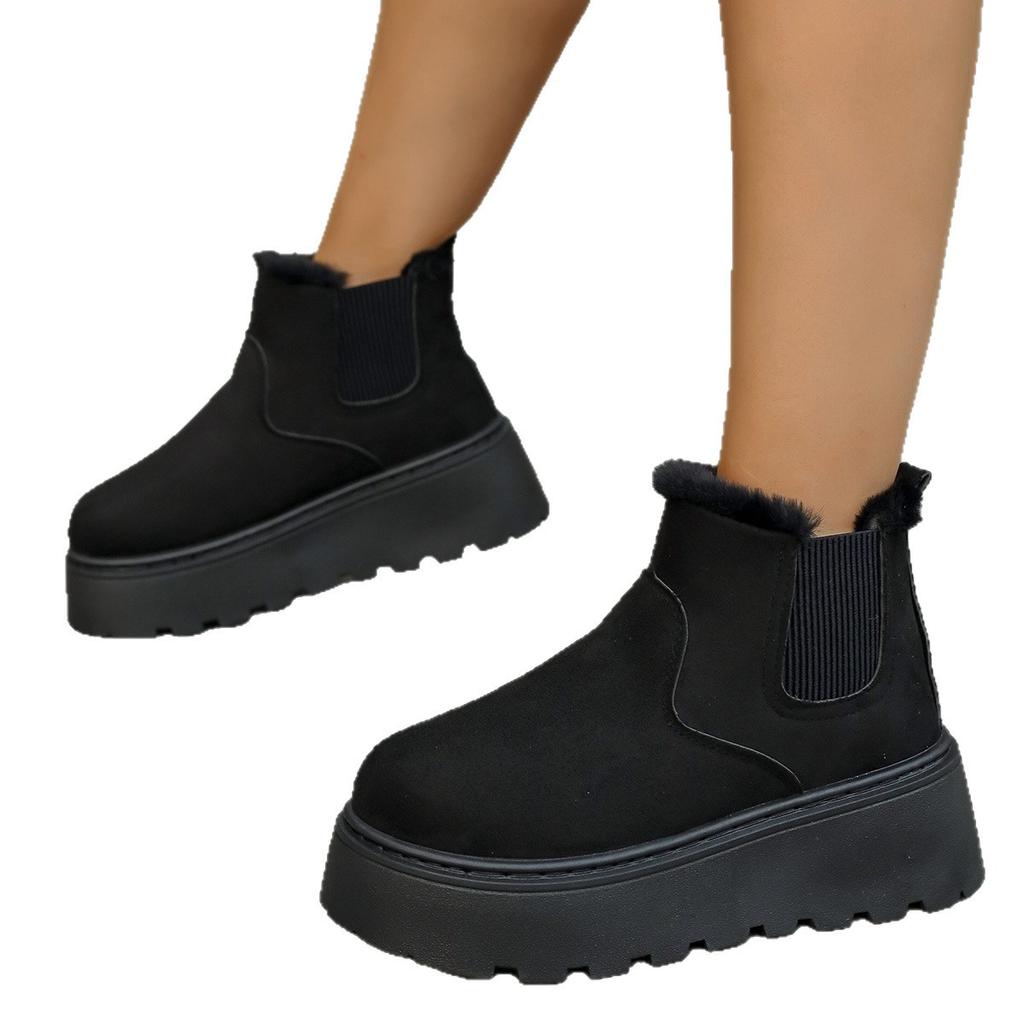 Women's Thick-Soled Snow Boots Winter 2025 New Arrival Fleece-Lined Thickened Warm Boots Bread-Style Women's Shoes Size 42 Cotton Boots