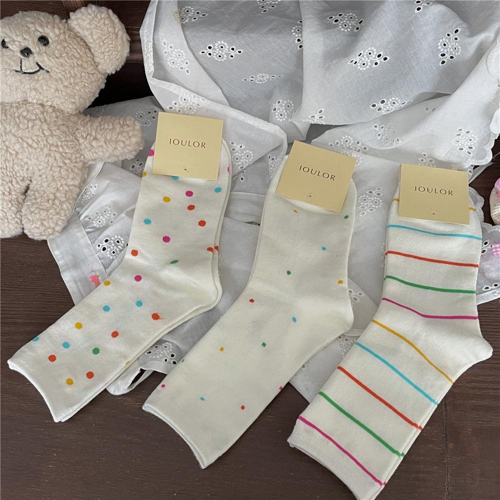 Women's Autumn Colored Polka Dot Sweat Absorbing Casual Mid Tube Cotton Socks