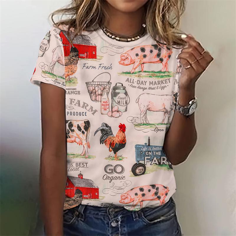 Vintage West Cowboy Horse Print T Shirts Feamle Casual Fashion Y2k Top Clothes Girls Street Loose Tees Summer Clothes Women 2025