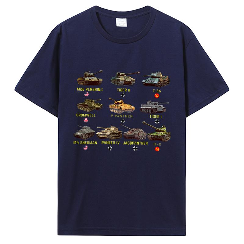 New Tanks M4 Sherman Panzer IV Tiger II T-34 T-Shirt Men Casual Cotton TShirt Cool T Shirt Tees Harajuku Streetwear