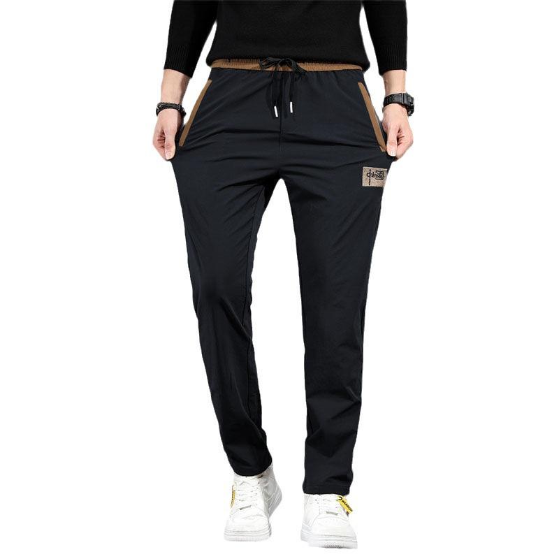 Men's Korean-Style Ice Silk Casual Sports Trousers - Spring/Autumn, Straight, Trendy, Large Size, All-Match Overalls