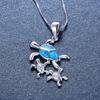 Boho Fashion Cute Sea Turtle Family Pendant Necklace for Women Girl Inlay Imitation Blue Opal Necklace Wedding Party Jewelry