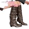 Western Cowboy Boots Pleated Pile Long Knight Boots Female Punk Style Pointed Trouser Boots Two Wear Belt Buckle Boots