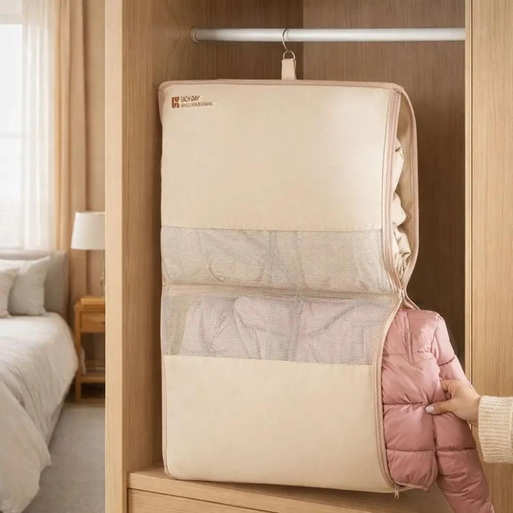 Mesh Hanging Clothes Organizer Visible Large Capacity Clothes Hanger Bag Space Saving with Hook Clothing Storage Bag Home