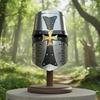 Medieval Templar Crusader Helmet, Silver Steel Knight Helmet with Brass Cross for Cosplay Collection