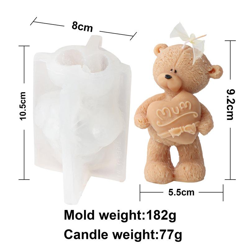 3D Love Heart Teddy Bear Silicone Mold DIY Animal Gypsum Epoxy Resin Handmade Soap Animal Mould Holiday Party Gifts Home Decor