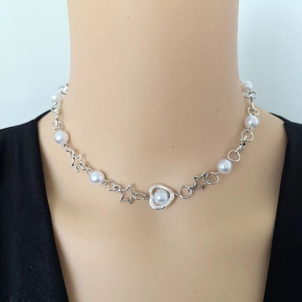 Pearl Hollow Star Pendant Necklace for Women Korean Fashion Punk Clavicle Chain Neckchain Party Jewelry Valentines Day