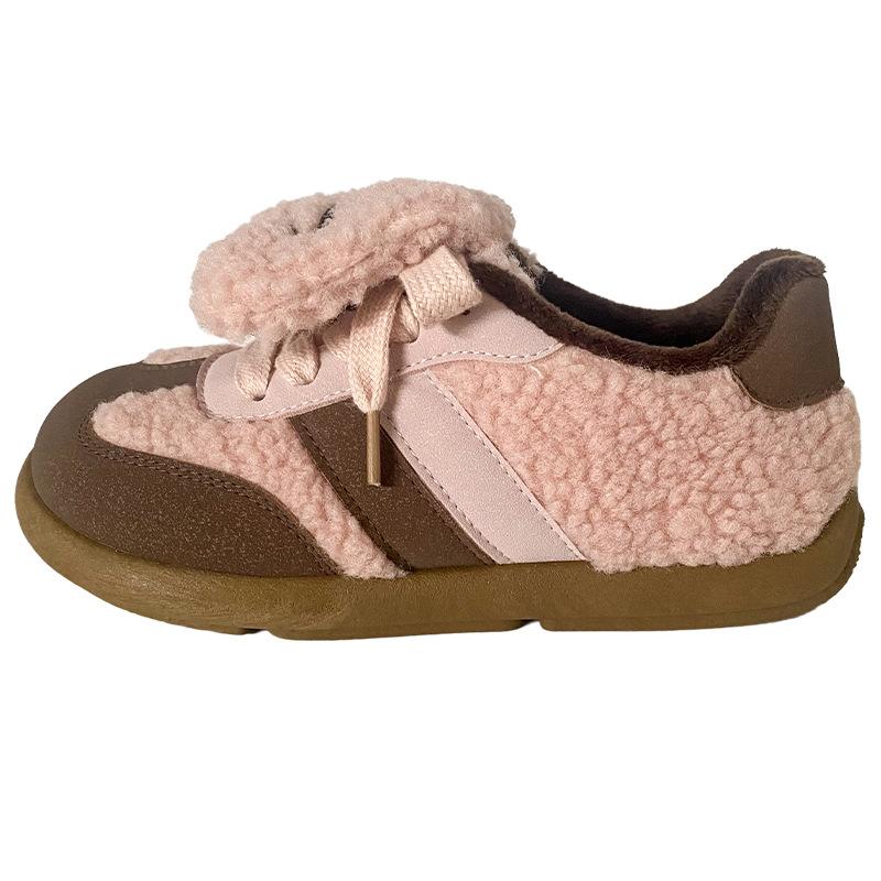 

B1905 латексные стельки/кроссовки из овечьей шерсти женские зимние теплые кроссовки 2024 новые нишевые флип-кроссовки из хлопка 35 розовый