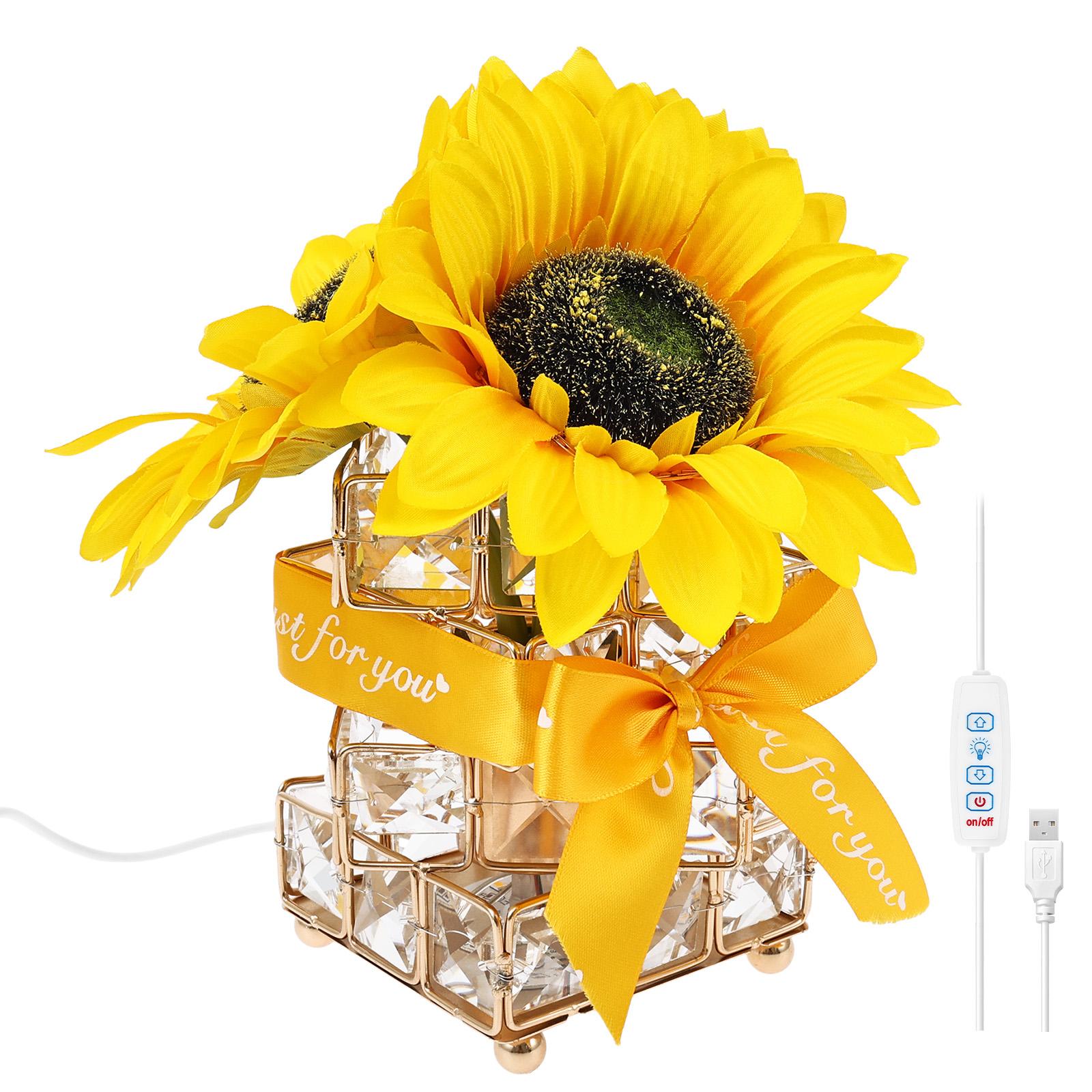 Sunflower Flower Lamp Sunflower Flower Table Lamp Adjustable Brightness Small Night Light Decorative Crystal Nightlight for Home жёлтый