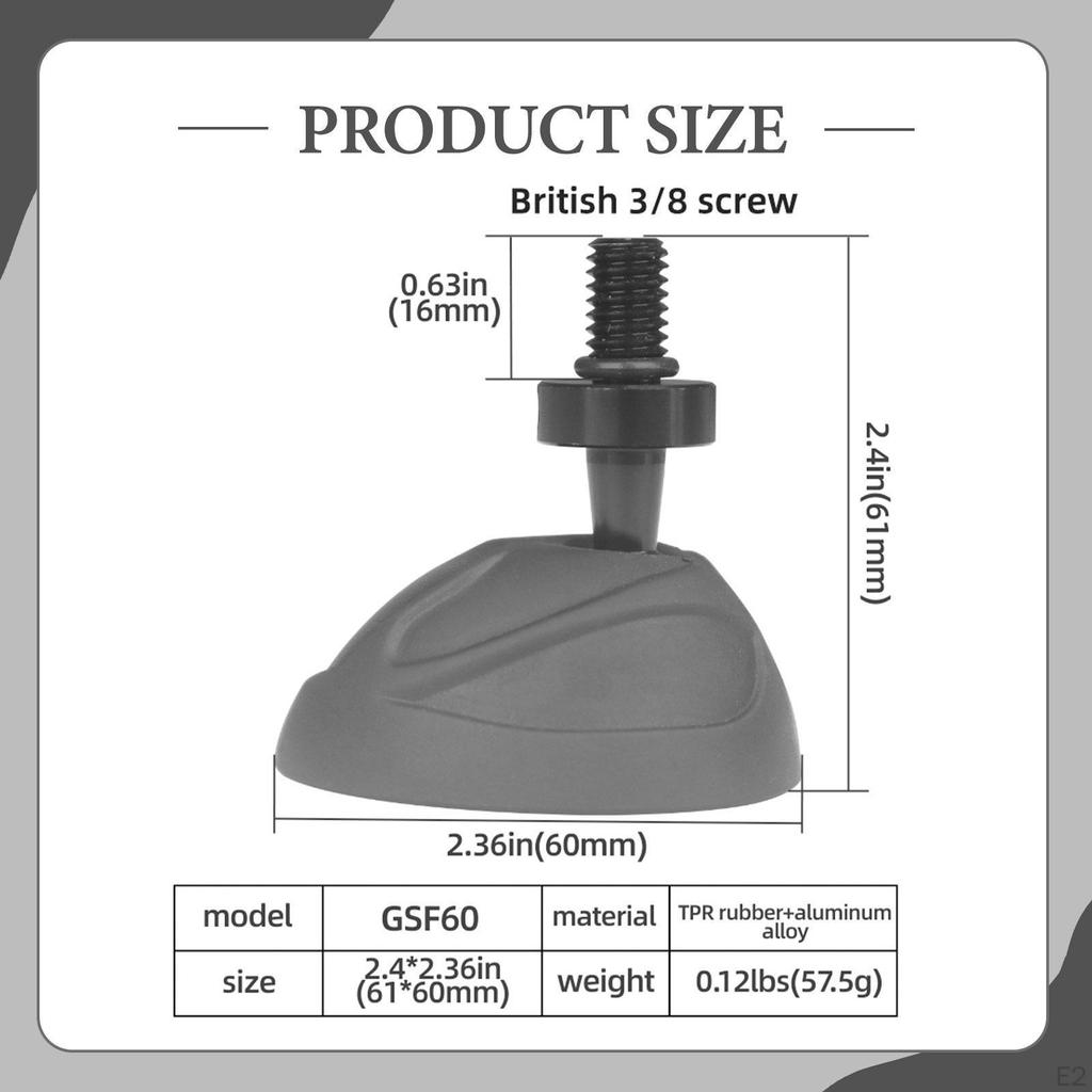 Rubber Tripod Foot Pad, Support Feet Supplies, Compact Anti-Slip Parts, 3/8" Thread