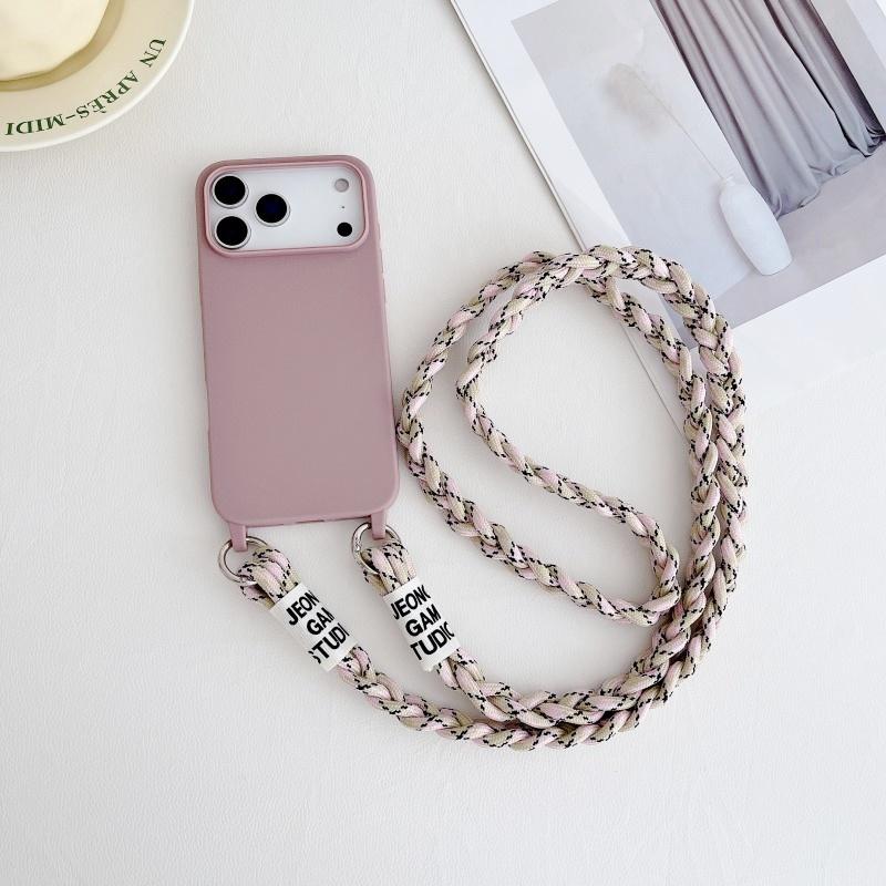 Solid Braid Lanyard Case For iPhone 17 Pro Max 16 16E 15 Plus 11 12 13 14 Fashion Crossbody Cord Strap Soft Silicon Cover