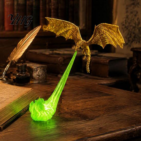 Desktop Ornament for Collectors 3D Printed Fire-Breathing Fantasy Dragon Shelf Decor, Flying Nook Bookshelf Light, Black Design Home Decor Lovers with