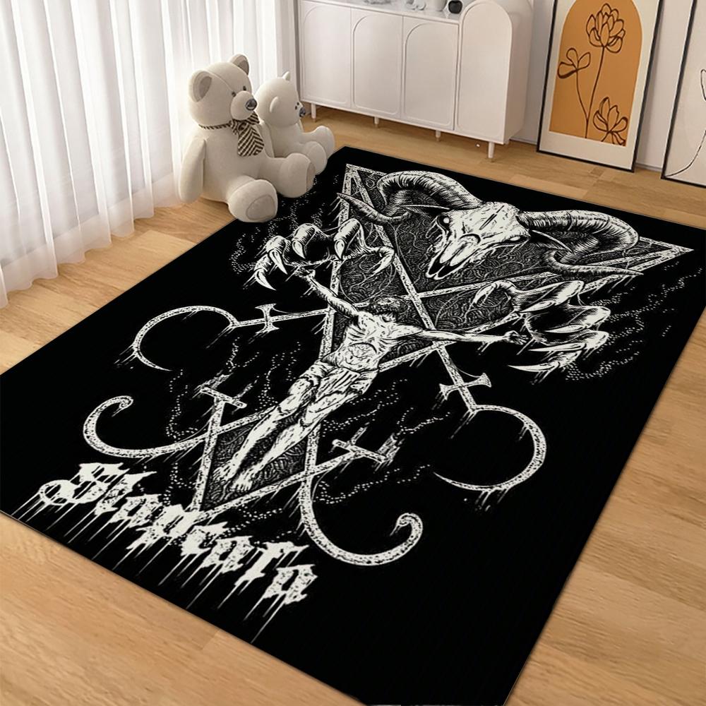 Dark Baphomet Grimoire Pentagram Patterned Rug Durable Stainresistant Easyclean Carpet For Bathroom Kitchen Home Decor Valentine'S Day Gift