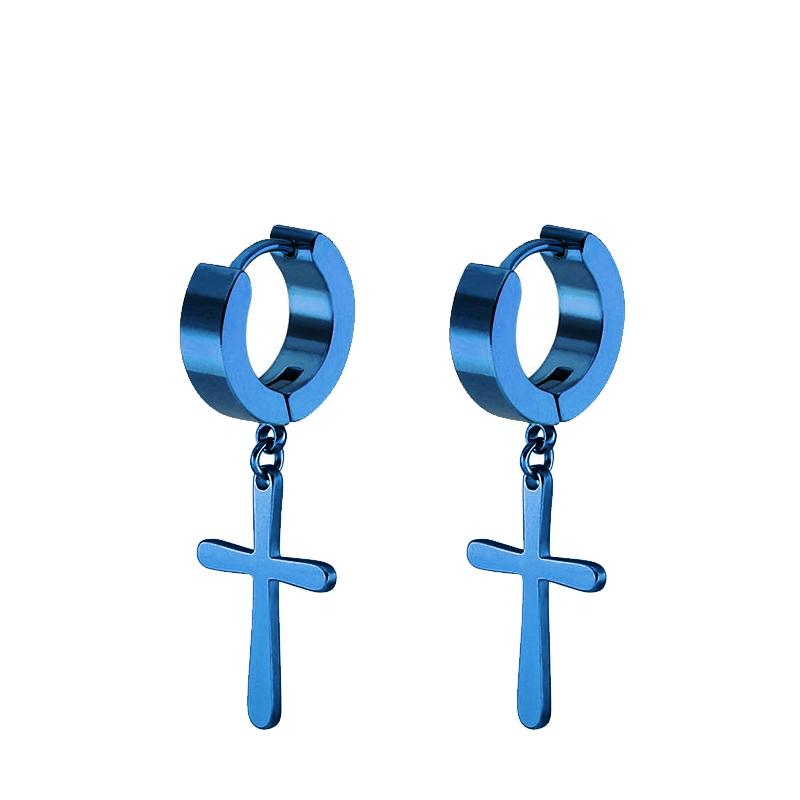 2PC Men Punk Cross Stars Dangle Earrings Women Gothic Stainless Steel Cross Ear Stud Earrings Piercing Huggies Pendant Zircon