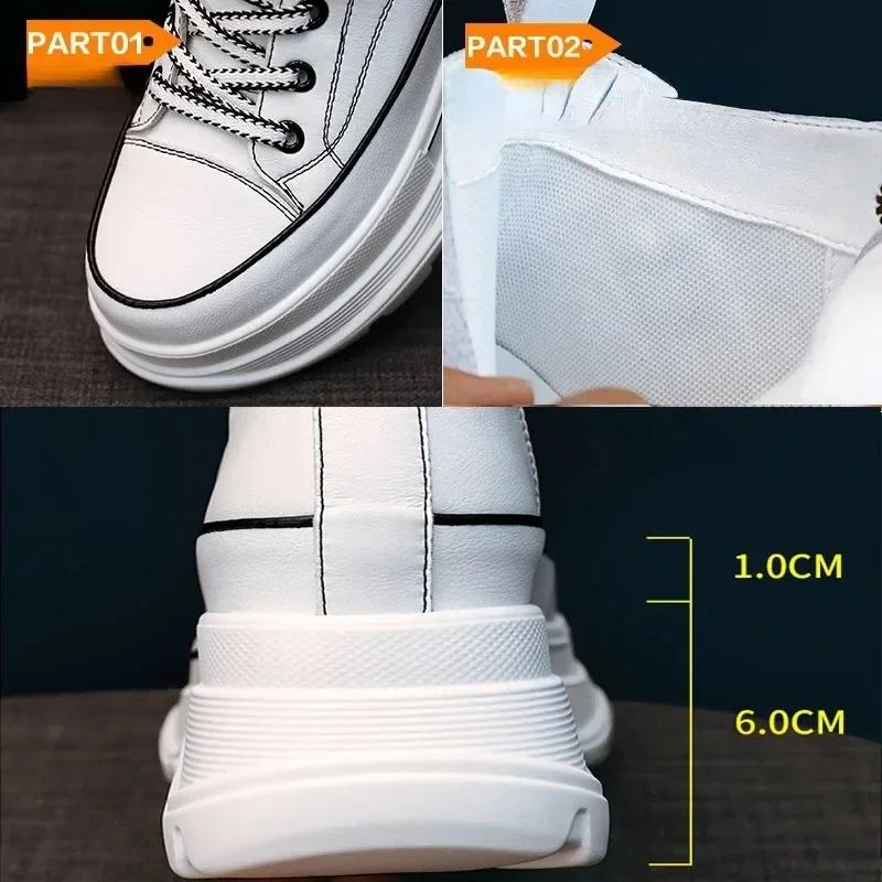Fashion High quality 7CM White Platform Wedge Sneakers Chunky Shoes Genuine Leather Combat Boots Women Ankle Boots Spring Autumn Booties