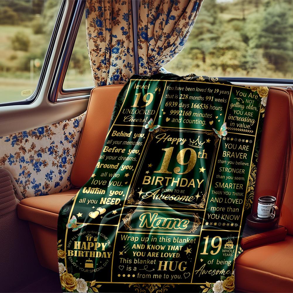 19Th Birthday Celebration Blanket Personalized Name Soft Comfortable Stylish Blanket Car Blanket Perfect For Travel Camping Outdoor Home Suitable For