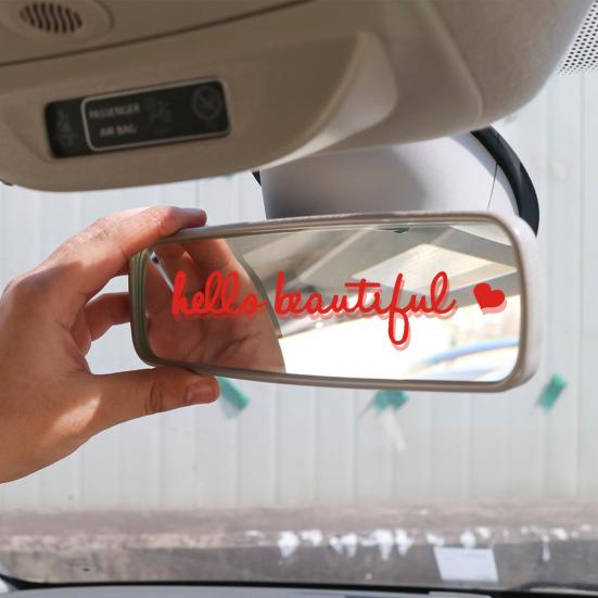 Sada 4ks nálepek na zpětná zrcátka Hello Beautiful Letters Self Afirmace Reflexní růžové vinylové samolepky na auto pro ženy