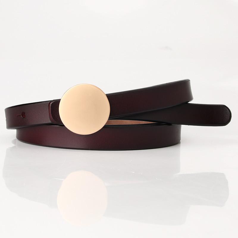 Womens Slim Leather Belt For Dress With Circular Snap Button Design For Business And Casual Looks