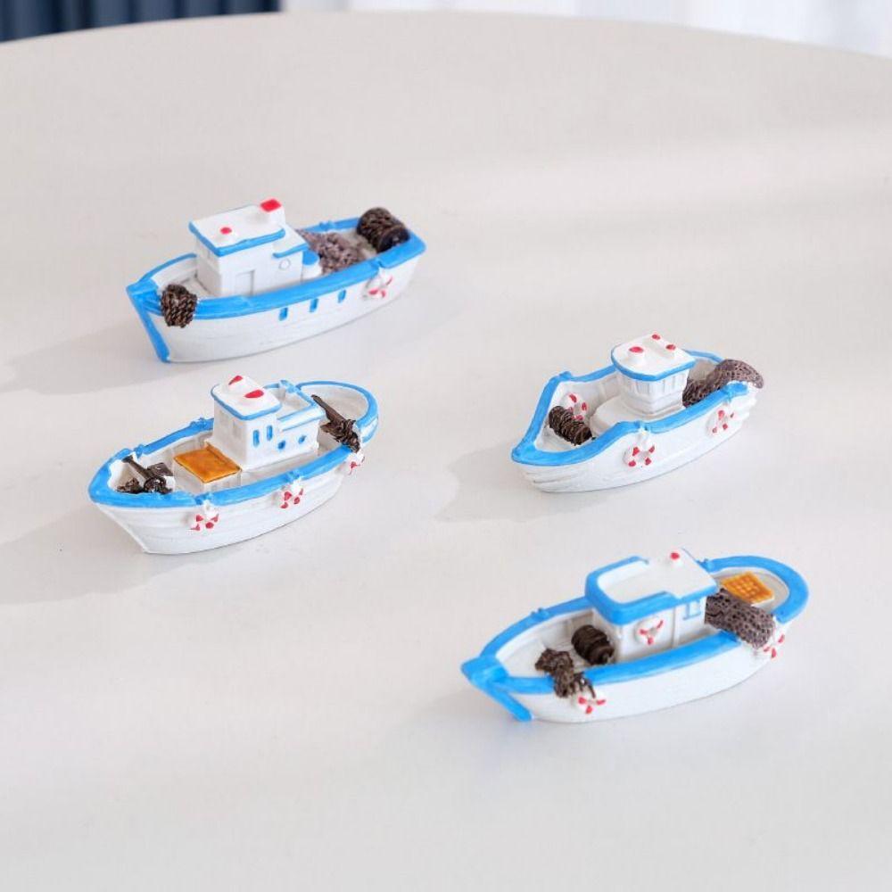 Micro Landscape Blue Boat Model Small Fishing Boat Ornament Sail Boat Figurine  Children's Room