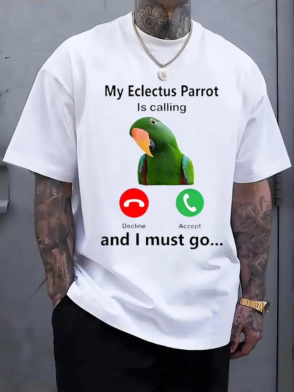 Casual Parrot Print T-shirt - My Eccentric Parrot is Calling Fun Graphic Tee XXXXL