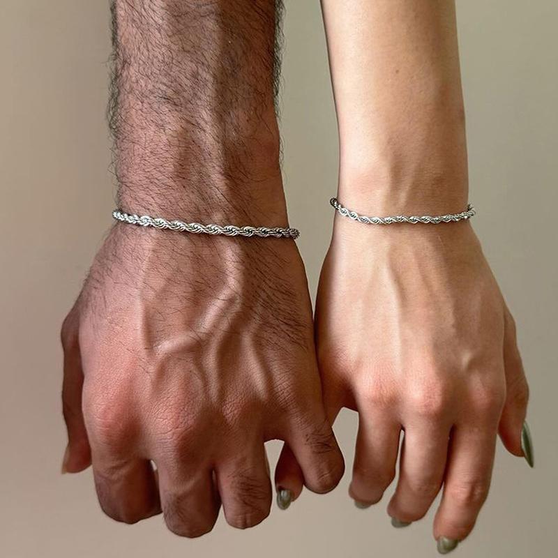 2Pcs Versatile Trendy Twisted Rope Chain Couple Bracelets For Women Men Simple Bracelet Set Jewelry Accessories Gift
