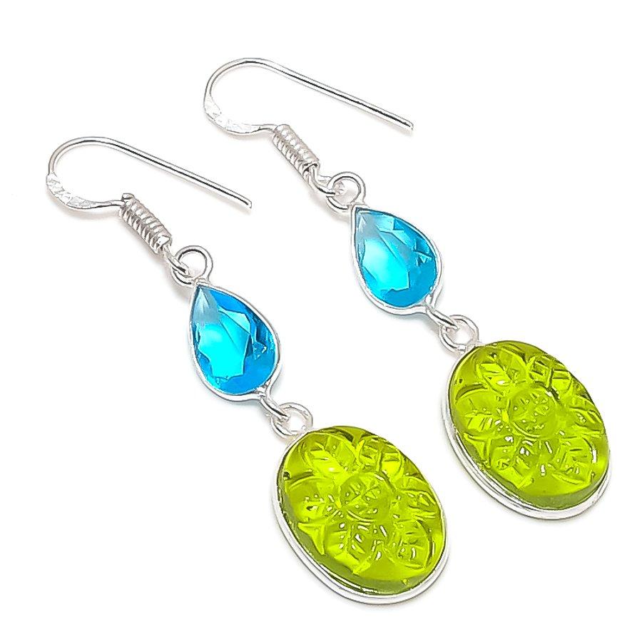

Natural Peridot, Topaz Gemstone 925 Sterling Silver Jewelry Earring 2.05 o0S49