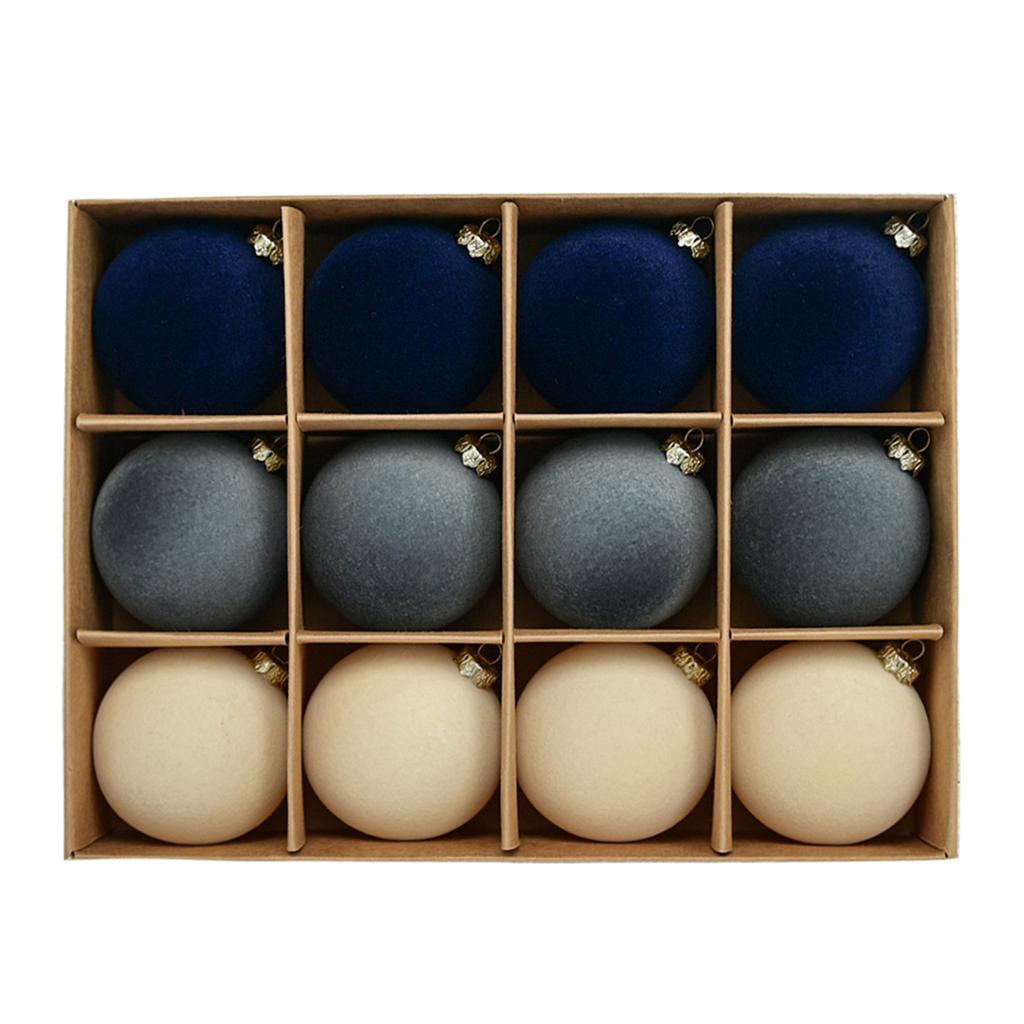 12Pcs Christmas Ball Ornament 6cm Multiple Colors Flocking Designs Decoration For Holiday Wreath Garland And Tree