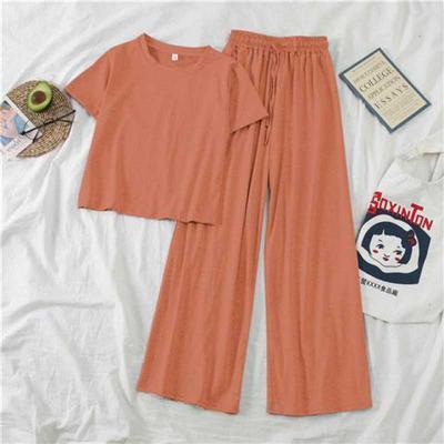 2PCS Women's Spring and Summer Leisure Suit Lazy Korean Style Thin Sportswear Short Sleeve T-Shirt Top + Wide Leg Pants Two-piece Sets