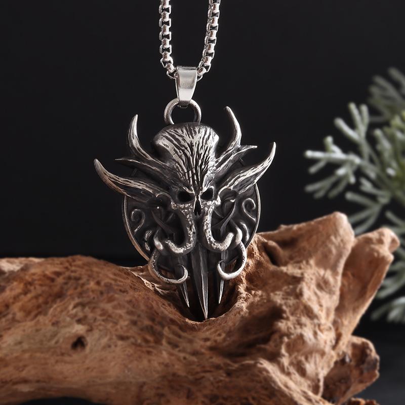 Retro Domineering Ouroboros Wrapped Around The Tree of Life Pendant Necklace Men's Personalized Punk Cool Casual Jewelry Gift