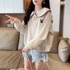 ZOSOUL Rabbit Embroidery Peter Pan Collar Sweatshirt