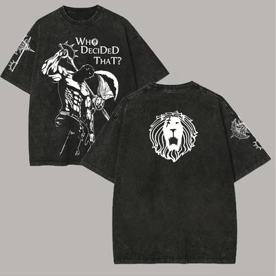 Επτά Θανάσιμα Αμαρτήματα Escanor Τυπωμένο Unisex Πλυμένο T-Shirt Άνδρες Γυναίκες Oversized Y2k Streetwear Harajuku Casual Βαμβακερό Γυναικεία Ανδρικά Ρούχα