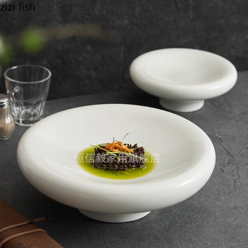 High Footed Ceramic Dining Plate Fruit Salad Bowl Sashimi Plate Serving Plates Dessert Bowl Sushi Plates Dim Sum Dish Snack Tray