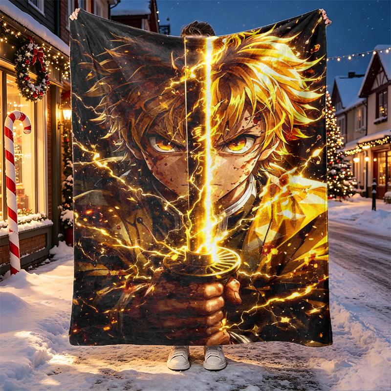 Demon Slayer Pattern Blanket for Home Decoration, Bed, Sofa, Car Travel, Camping, Suitable for All Seasons, Birthday Christmas Gift