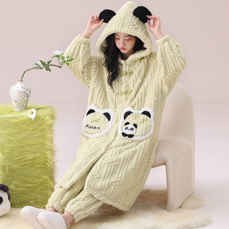 Women's Winter Plus Velvet Coral Fleece Nightgown - Cute Thick Flannel Home Wear