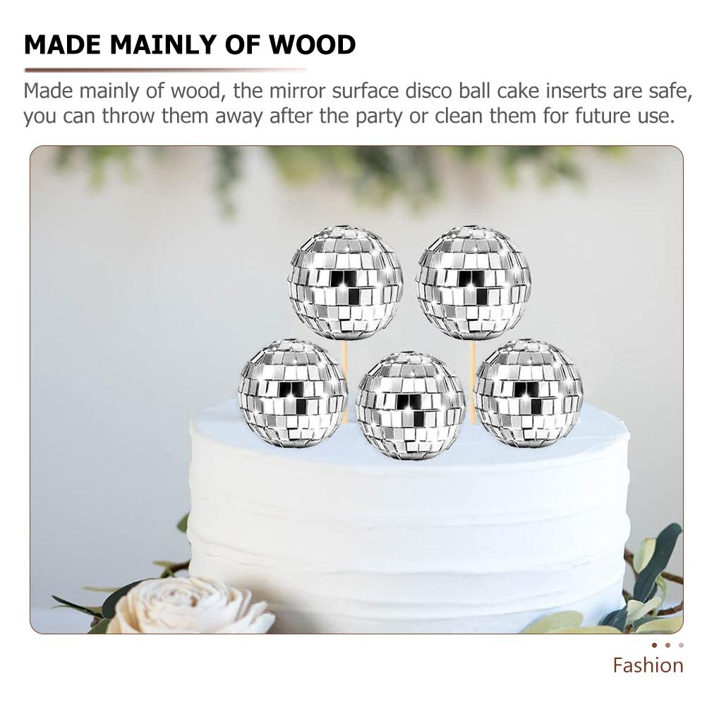 12 Pcs Disco Cake Sign Cupcake Decoration Ball Gold Wedding Insert Inset Wood + Glass Decorative Pick Baby Birthday Topper