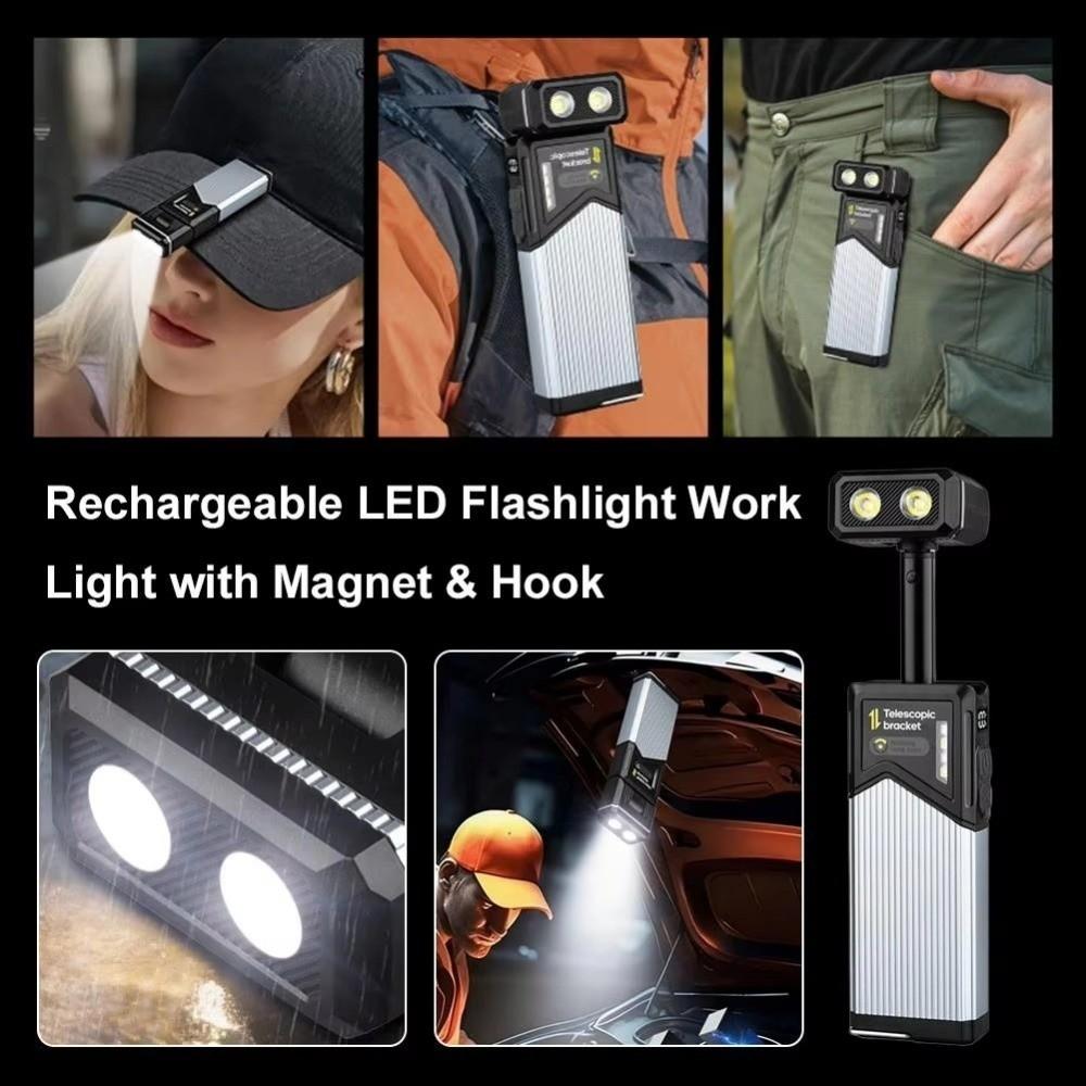 Electric Display LED Work Light USB Rechargeable 180° Rotating Telescopic Flashlight Telescoping Design with Tail Magnet