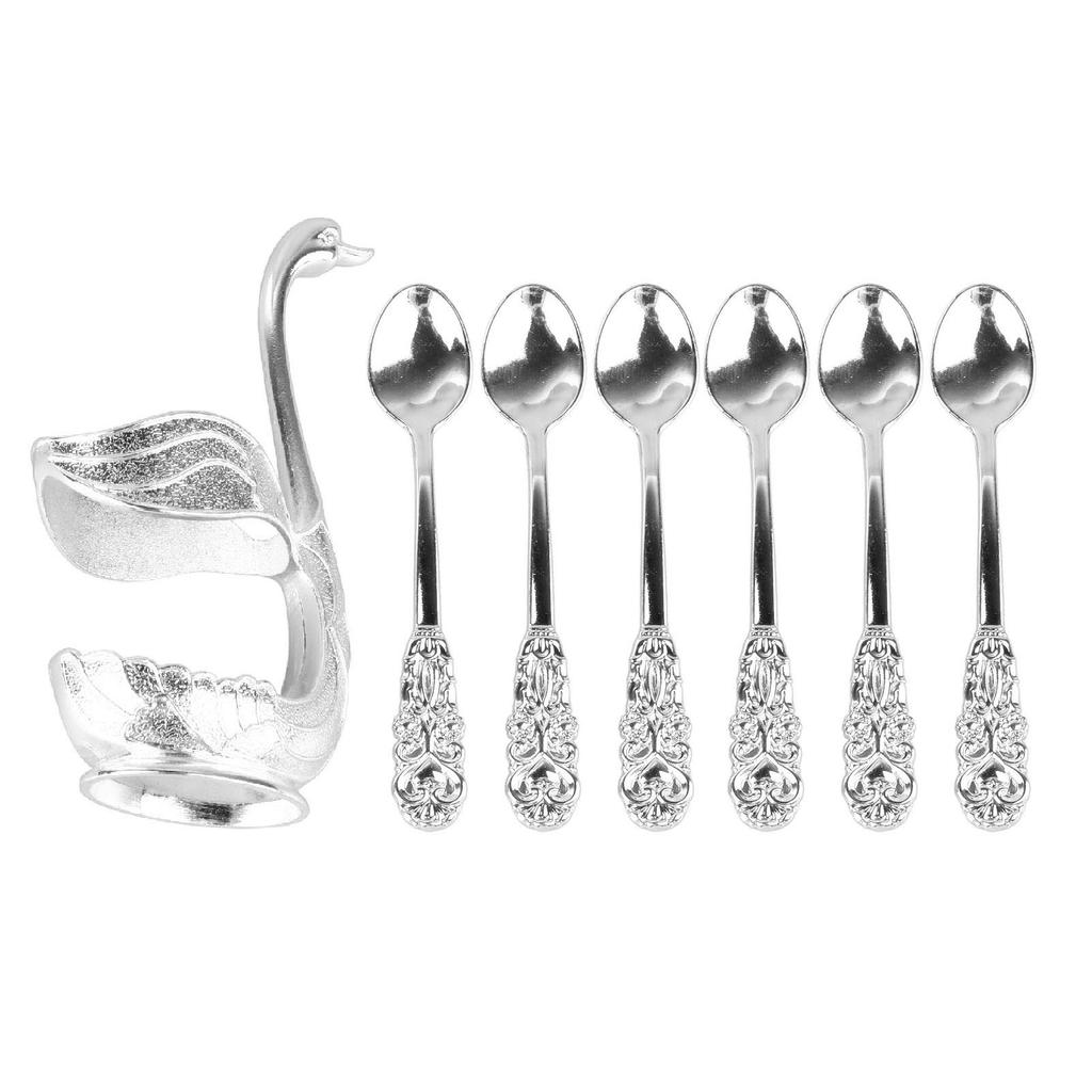 Coffee Spoon Holder Elegant Swan Shaped Alloy Mirror Polish Rich Details Coffee Stirrers Holder for
