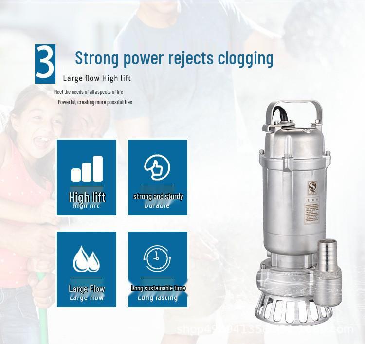 Stainless Steel Submersible Centrifugal Pump, High Head, Acid & Alkali Resistant, Threaded, WQ304/316/316L