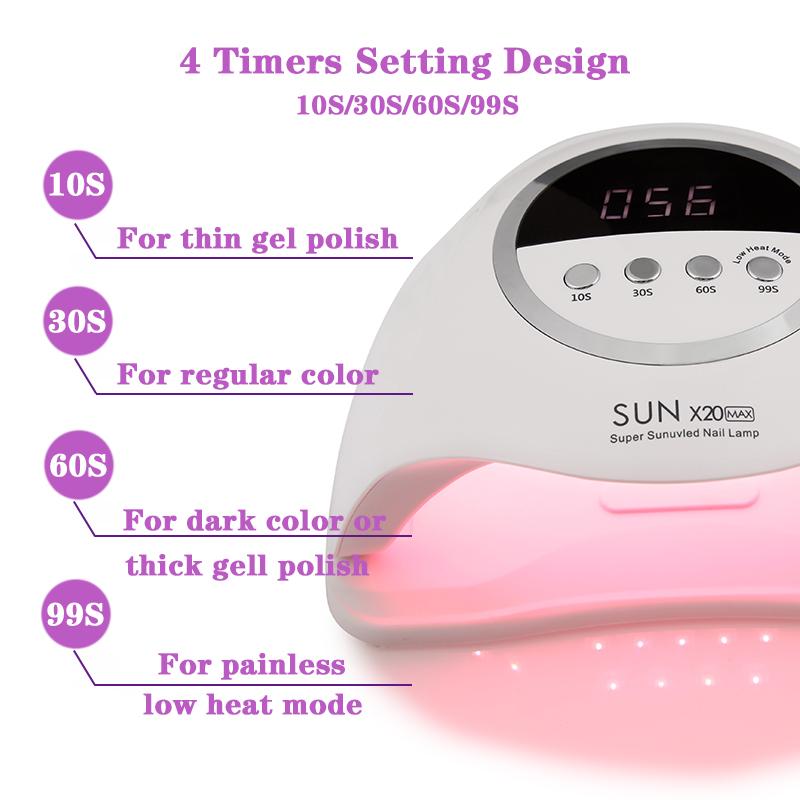 320W SUN X20MAX Nail Dryer Machine 72 LEDs UV LED Lamp for Nails Gel Polish Curing Manicure Lamp 10/30/60/99s Timer LCD Display