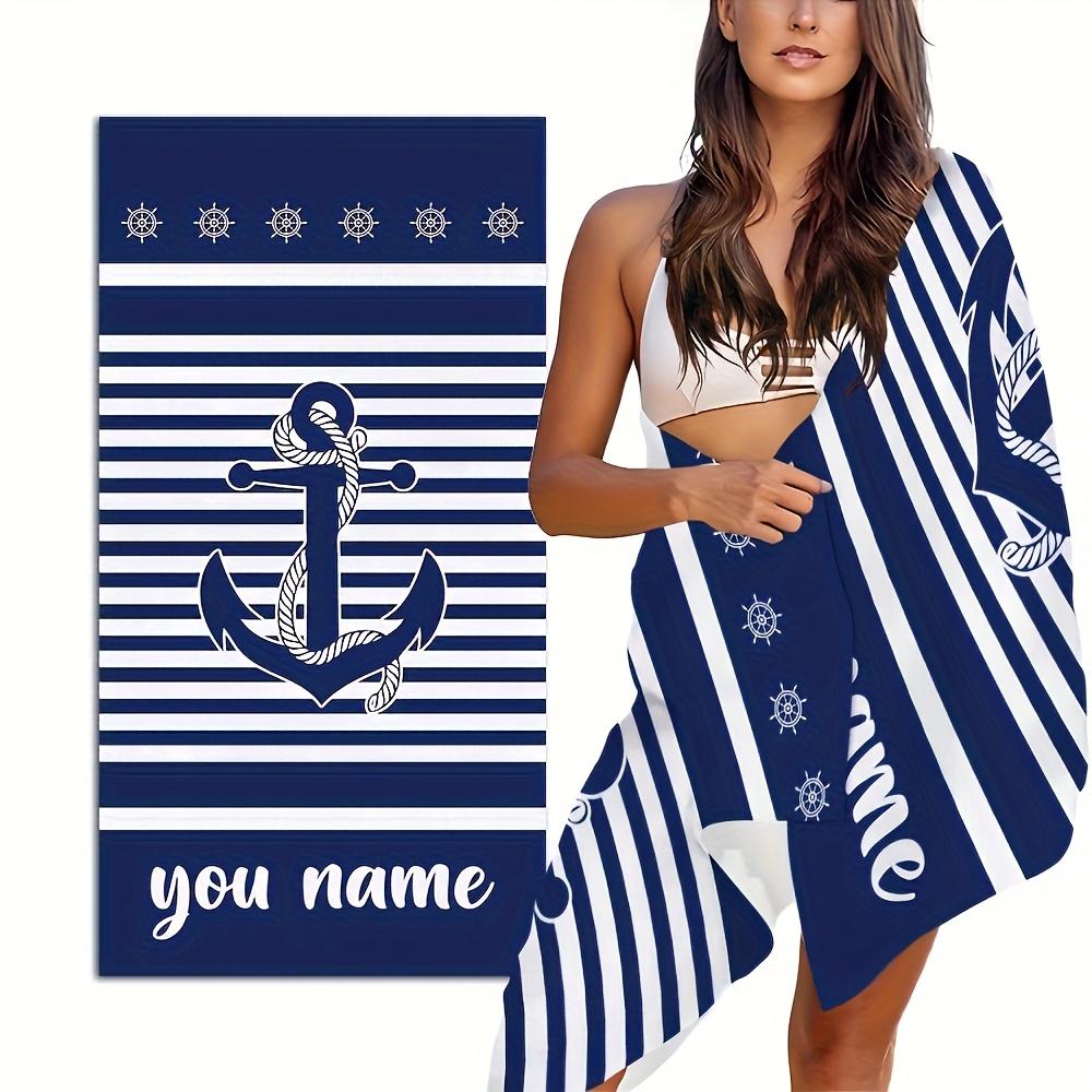 Custom Anchor Beach Towel Personalized Name Pink Striped Nautical Bath Towels 160x80cm All Season Soft Absorbent Blanket