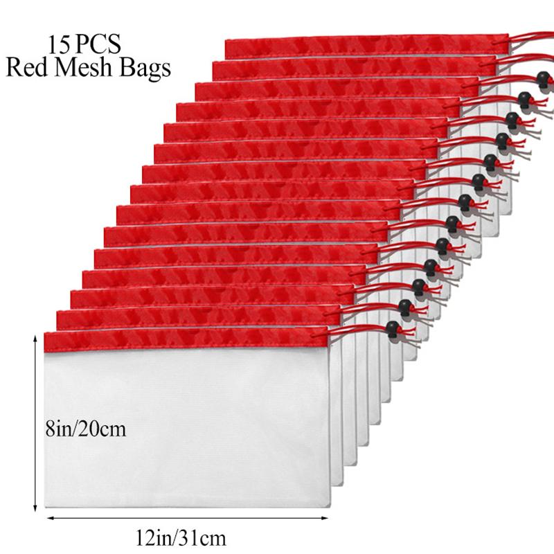 15pcs Reusable Mesh Produce Bags Washable Eco Friendly Bags for Grocery Shopping Storage Toys Fruit Vegetable Storage Bag